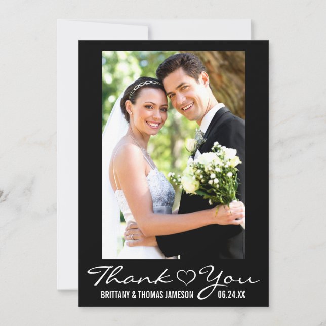 Merci moderne Coeur Carte photo Mariage W (Devant)