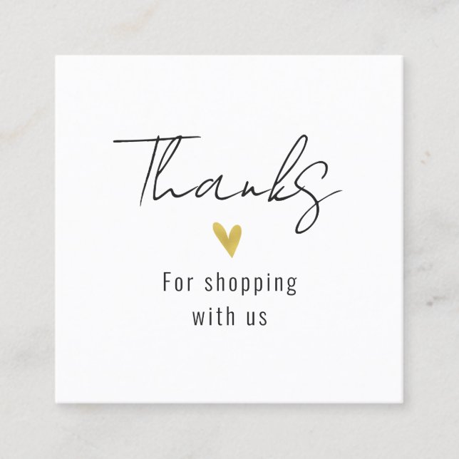Merci moderne Gold Heart Carré Carte de visite (Devant)