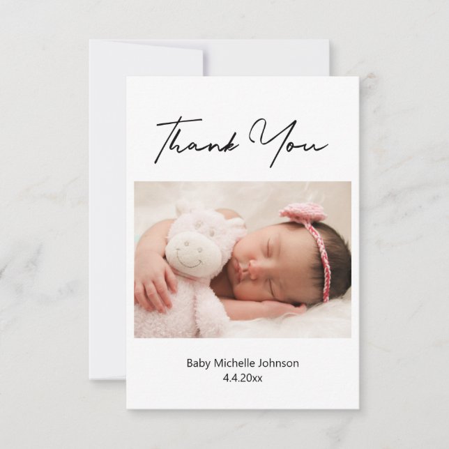 merci moderne manuscrit nouveau-né carte photo (Devant)