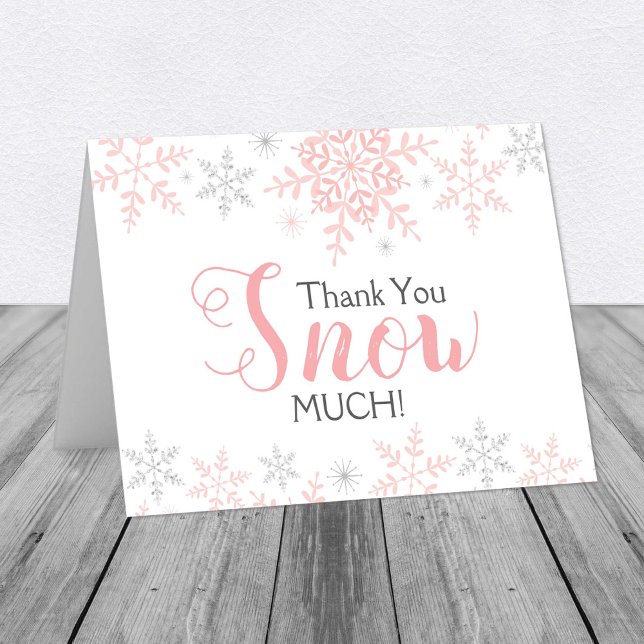 Merci NEIGE Baby shower d'hiver beaucoup rose Note (Pink & Silver Glitter Snowflakes Thank You Snow Much Thank You Note Card)