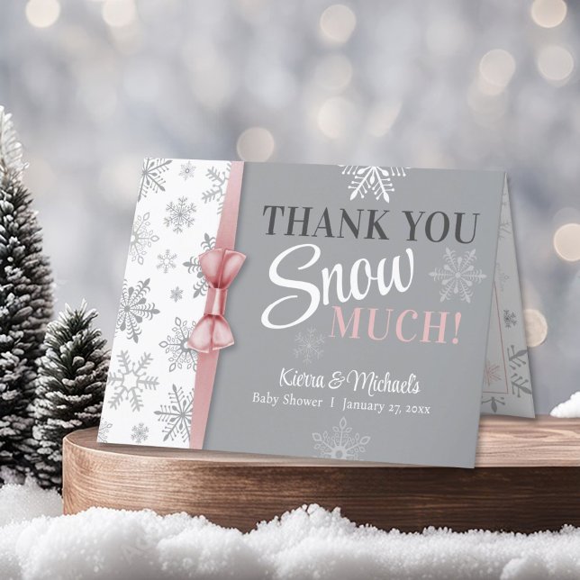 Merci NEIGER beaucoup Baby shower de flocon de nei (Thank you SNOW much! Winter wonderland Baby It's Cold Outside Snowflake theme baby girl shower card)