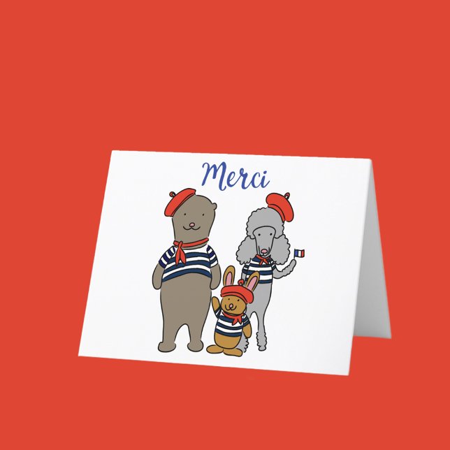 Merci Niedliche französische Cartoon Tiere Dankeskarte (Von Creator hochgeladen)