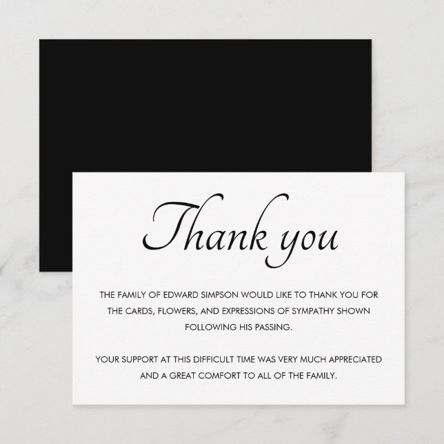 Merci Noir Et Blanc De La Famille Memorial (Devant / Derrière)