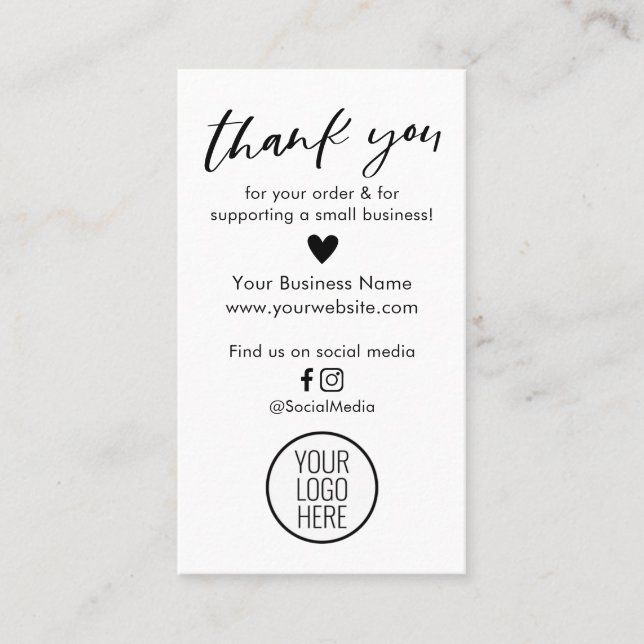 Merci noir et blanc pour vos cartes de commande (Devant)