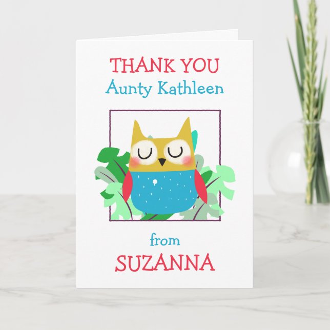 Merci Nom de l'entité Cute Owl Carte Feuille (Devant)