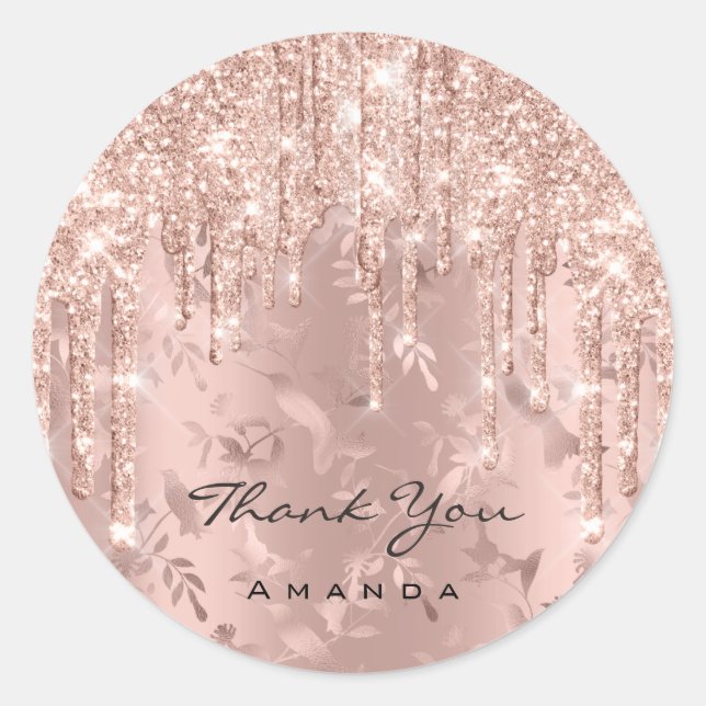 Merci Nom Floral Rose Parties scintillant Sticker  (Devant)