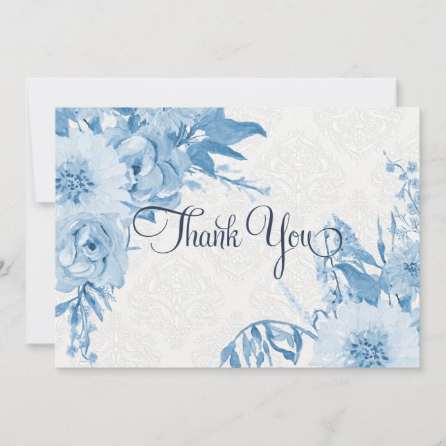 Merci Note Bleu Marine n Blanc Floral Aquarelle (Devant)