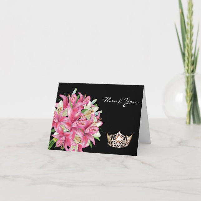 Merci Note Card-Crown & Lillies (Devant)