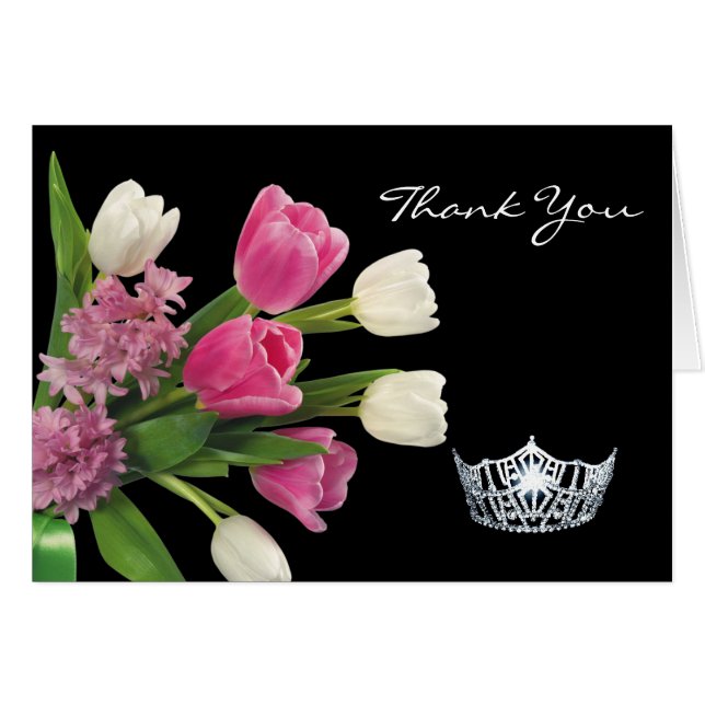 Merci Note Cartes-Couronne & Fleurs (Devant Horizontal)