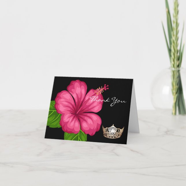 Merci Note Cartes-Couronne & Pink Hibiscus Flower (Devant)