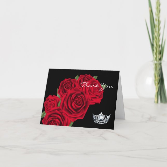 Merci Note Cartes-Couronne & Roses Rouges (Devant)