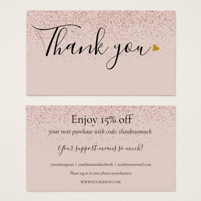 Merci Or rose Pour La Carte De Remise (Devant & derrière)