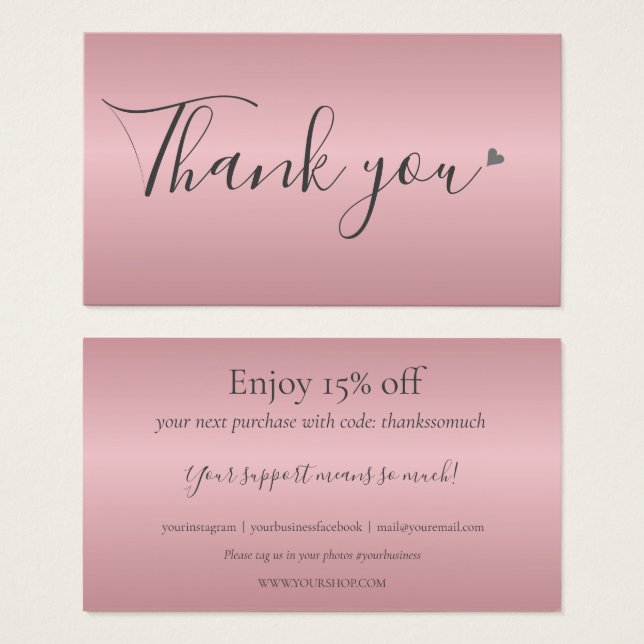 Merci Or rose Pour La Carte De Remise (Devant & derrière)
