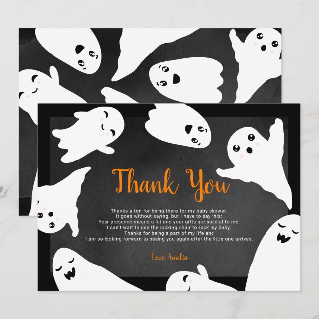 Merci orange noir Halloween baby shower fantôme (Devant / Derrière)
