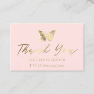 merci papillon sur carte de visite rose