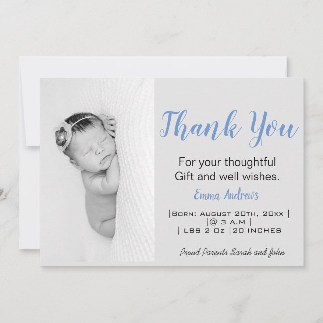 Merci photo bébé Faire-part de naissance bleu (Devant)