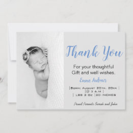 Merci photo bébé Faire-part de naissance bleu