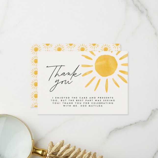 Merci plaisir amusant aquarelle soleil anniversair (Devant/Arrière en situation)