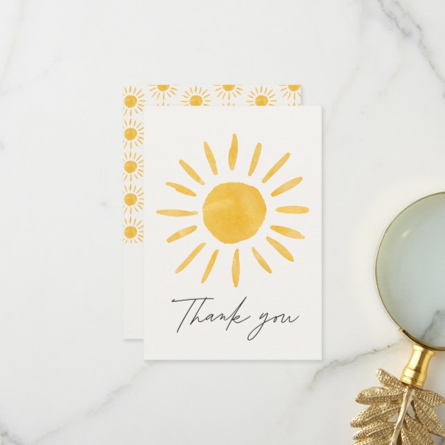 Merci plaisir amusant aquarelle soleil anniversair (Devant/Arrière en situation)