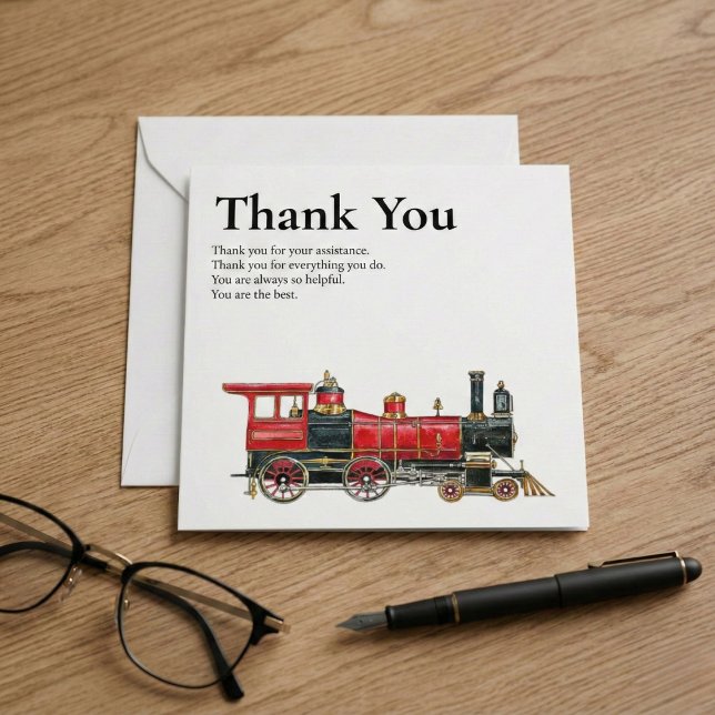 Merci plat du train rouge pour tout (Red Train Flat Thank You For Everything Card)