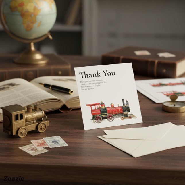 Merci plat du train rouge pour tout (Red Train Flat Thank You For Everything Card)
