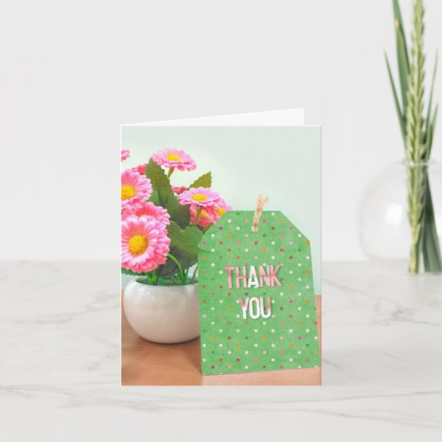 merci pot de fleurs avec étiquette de pois polka (Devant)