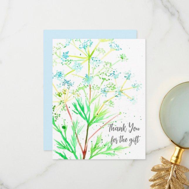 Merci pour le cadeau bleu Fleur sauvage aquarelle (Devant/Arrière en situation)