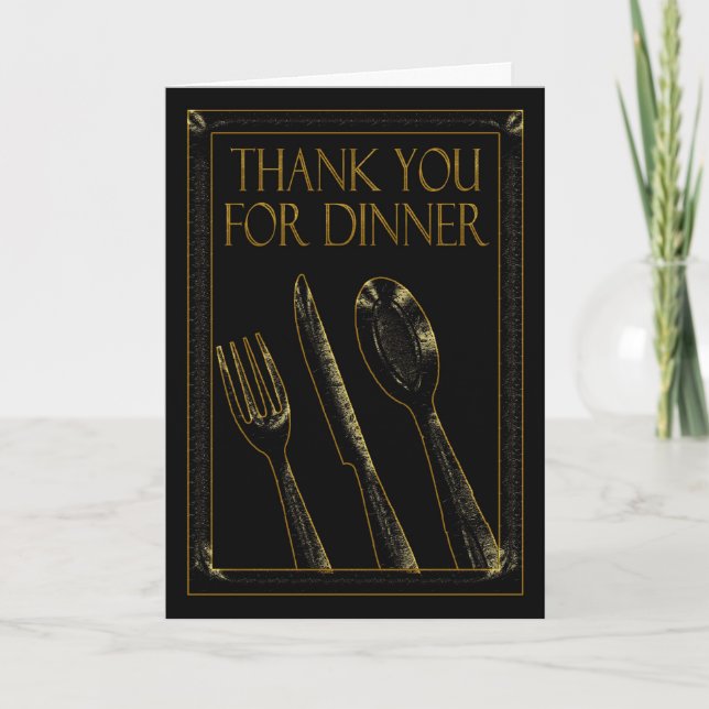 Merci Pour Le Dîner Carte Élégante Noir Et Or (Devant)