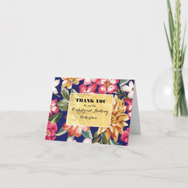 merci pour le mariage floral tropical bleu marine  (Devant)