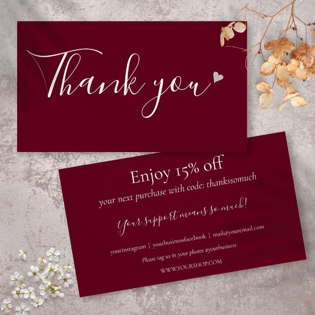 Merci Pour Shopping Burgundy Carte de réduction (Thank You For Shopping Burgundy Discount Card)