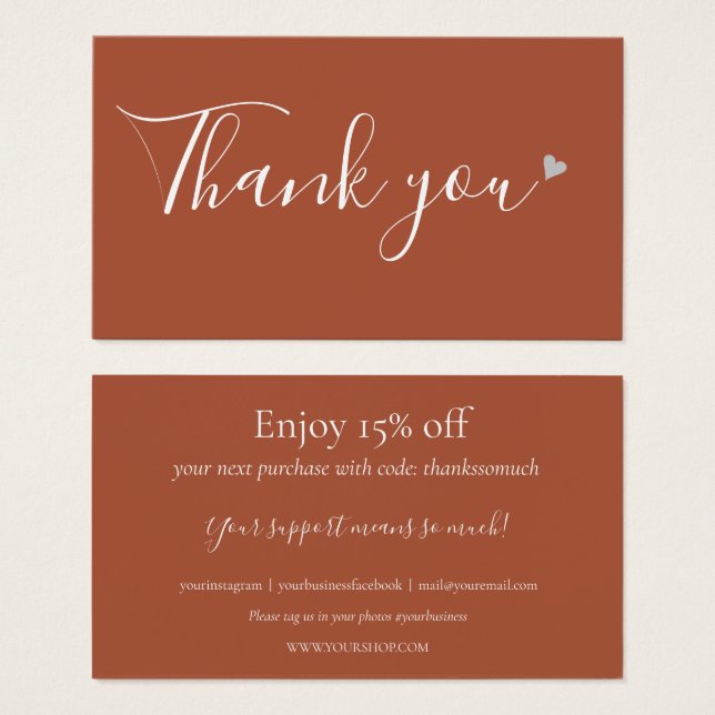 Merci Pour Shopping Terracotta Carte de réduction (Devant & derrière)