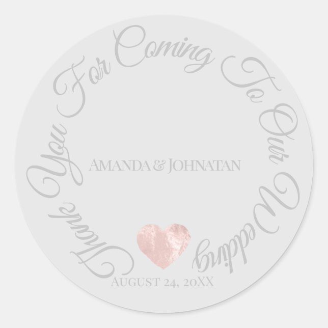 Merci Pour Venir Mariage Favor Sticker Coeur (Devant)