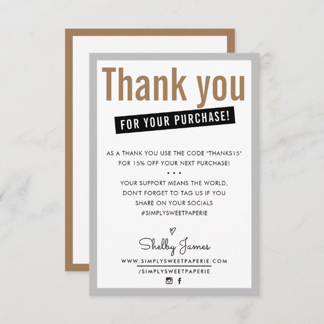 MERCI POUR VOTRE ACHAT client insérer brun (Devant / Derrière)