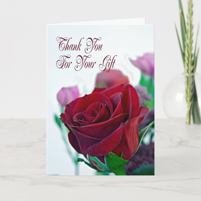 Merci pour votre carte cadeau avec une rose rouge (Devant)