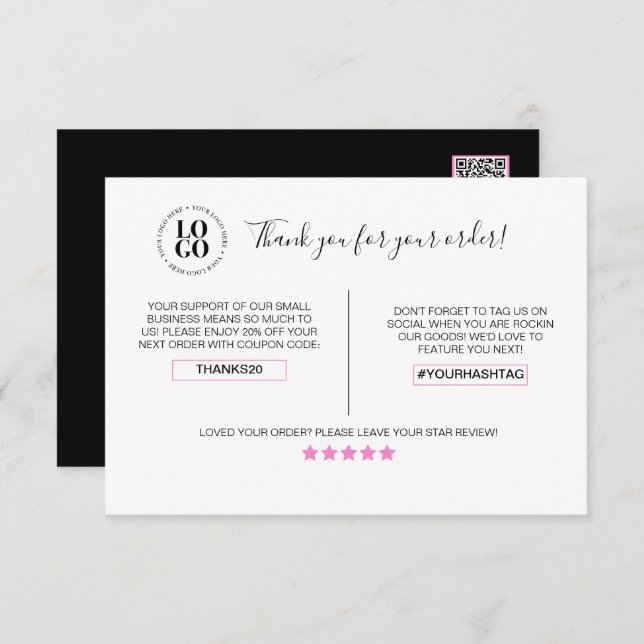 Merci Pour Votre Commande Carte De Remise Client (Devant / Derrière)