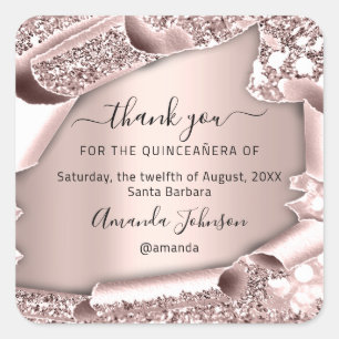 Merci QUINCEAÑERA Sweet 16e Sticker Carré Rose