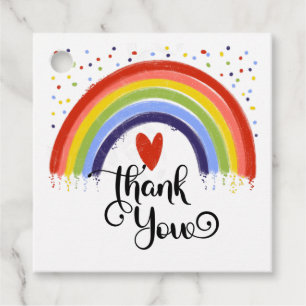 Merci Rainbow carré étiquettes de faveur