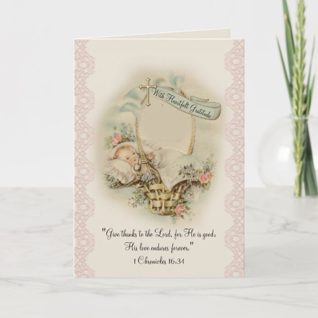 Merci religieux du Baby shower Vintage (Devant)