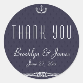 Merci rond Stickers de mariage nautique Ancres