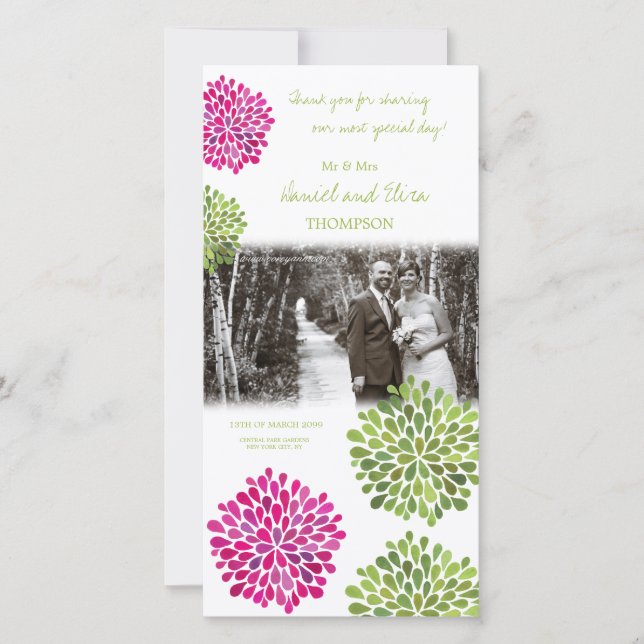 Merci rose chaud et fleurs vertes Photo Mariage (Devant)