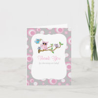 Merci rose et gris de baby shower de hibou de bébé