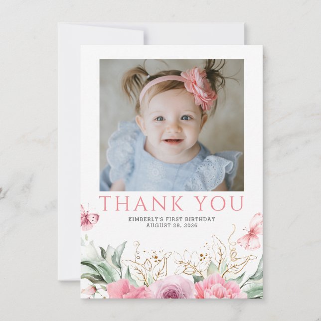 Merci rose Floral Anniversaire Carte photo (Devant)
