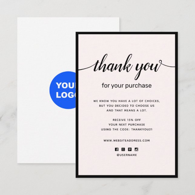 Merci rose pour votre carte de billet d'achat (Devant / Derrière)