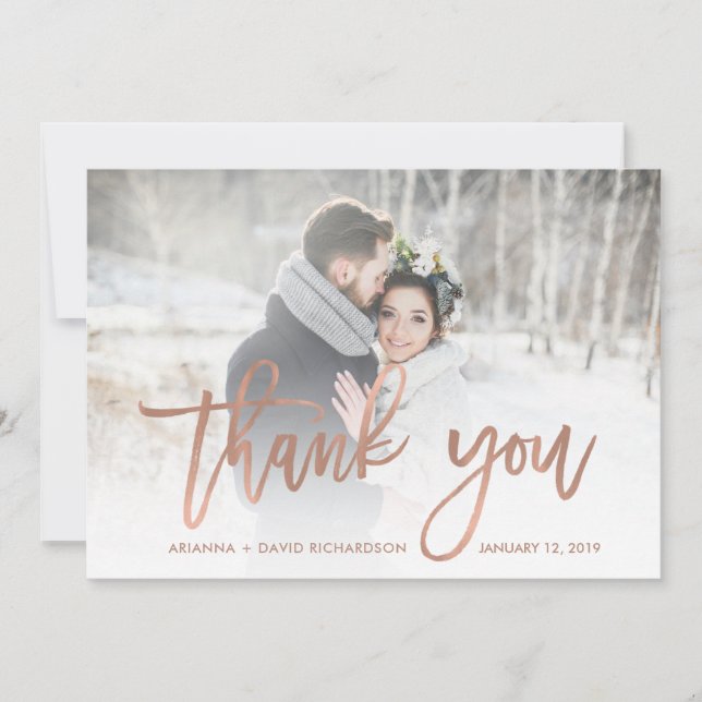 Merci rustique | Faux Rose Gold Mariage Photo (Devant)