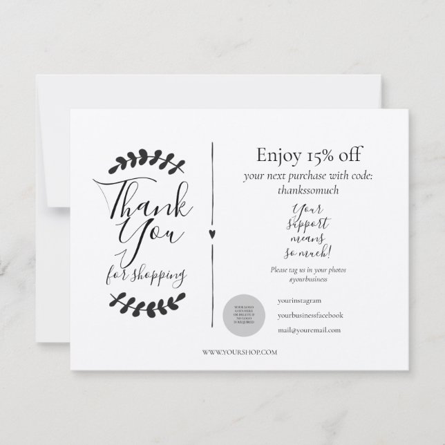 Merci Rustique Pour Shopping Carte De Remise (Devant)