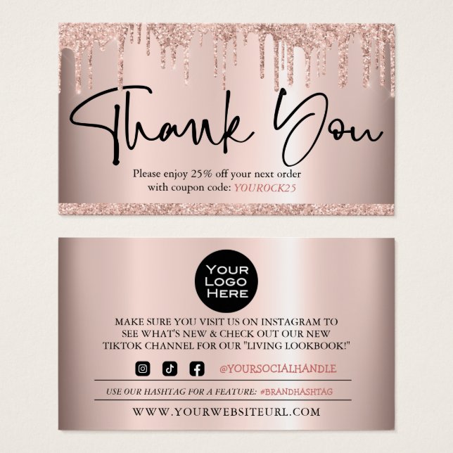 Merci Scipt Rose Gold Carte de réduction client  (Devant & derrière)