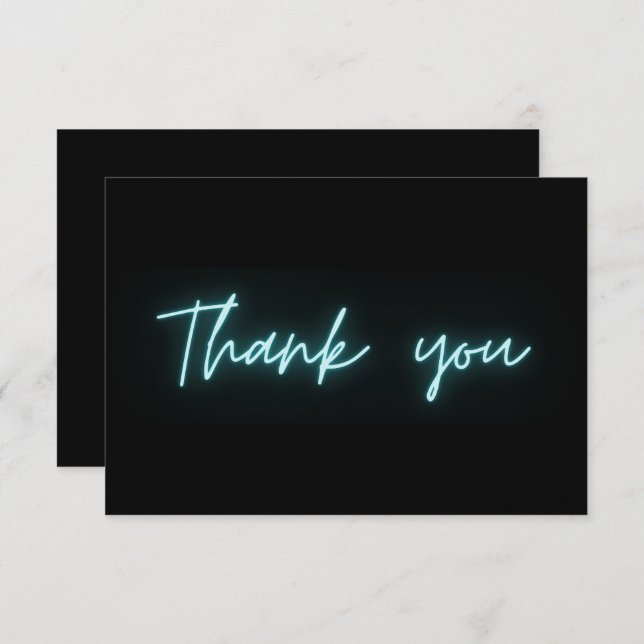 Merci Script Neon Turquoise Noir Moderne (Devant / Derrière)