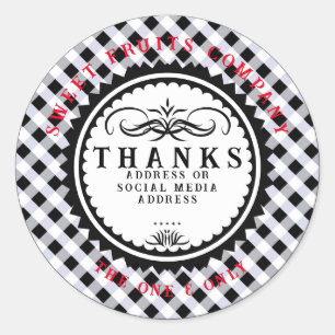 Merci Sticker noir blanc En vichy classique rond