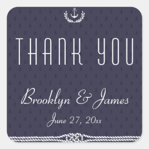 Merci Stickers de mariage nautique Ancres bleues