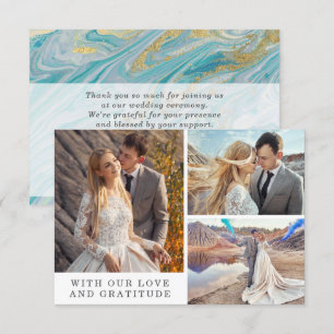 Merci Turquoise & Gold Marble Carte photo